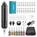 Solong Tattoo Kit - Rotatry Tattoo Pen Machine Set with 10 Cartridge Needles, 7 Dynamic Inks, Foot Pedal for Beginners and Professionals