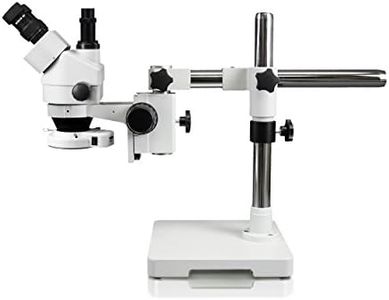 Walter Products WP-3F-IFR07 Trinocular Zoom Stereo Microscope | 10x WF Eyepiece, 0.7X—4.5X Zoom, 7X—45x Magnification | Single Arm Boom Stand | 144-LED Ring Light W Intensity Control