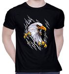 CreativiT Graphic Printed T-Shirt for Unisex 3D Eagle Design T Shirt Tshirt | Casual Half Sleeve Round Neck T-Shirt | 100% Cotton | D00791-24_Black_Small