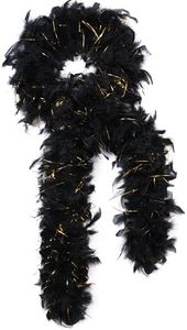 SOGUGOM Black with Gold Tinsel Boas - 50g 2 Yards Boa Feathers for Christmas Tree, Women,Dancing Craftting Party and Festival Decoration(Black Gold Tinsel)