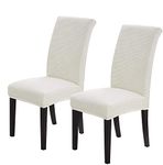 Styleys Dining Chair Cover Slipcovers, Jacquard Chair Seat Protector Removable Washable Spandex Kitchen Chair Covers for Dining Room, Set of 2, Ivory, JLMC01