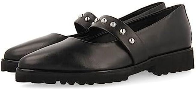 GIOSEPPO Bailarinas Negras de Piel con Detalle de Tira con Tachuelas para Mujer waldegg