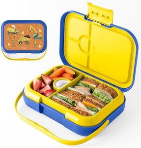 BOZ Bento Box for Kids - Kids Bento Lunch Box for Ages 3 to 7 – Toddler Lunch Box for Daycare – Leak Proof 4 Compartments Kids Lunch Container – Dishwasher Safe Kids Bento Box – Construction Lunch Box