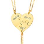 Personalized Gold BFF Necklace for 3 Custom Split Heart Matching Friendship Couple Necklace Stainless Steel Heart-Shaped Pendant Engraved Memory Jewelry Gifts for Best Friend Girls Women