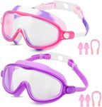Moseem Kids Swimming Goggles, Swimming Goggles for Children and Early Teens 3-15 Years, 2-Packs Boys Girls Swim Goggles Kids, Anti-Fog Anti-UV,Clear Wide Vision,Waterproof