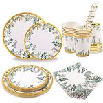 Green Paper Plate Set for 50 Guest, CEILIWEN 250PCS Sage Green Gold Party Tableware, Green Party Supplies Include 9'' Paper Dinner Plates, 7'' Side Plates, Disposable Cups, Straws, Napkins