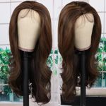 Maycaur Long Brown Curly Wig Lace Front Wigs for Women Glueless Lace Front Synthetic Wigs Middle Part Natural Wave Hair 22 Inch Highlight Synthetic Lace Front Wig Pre Plucked Hairline