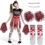 Spooktacular Creations Zombie Cheerleader Costume for Girls, Scary Bloody Cheerleader Costume for Halloween S