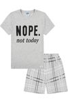 ThePyjamaFactory Girls Cheeky Nope Not Today Checked Short Cotton Pyjamas (13-14 Years) Grey