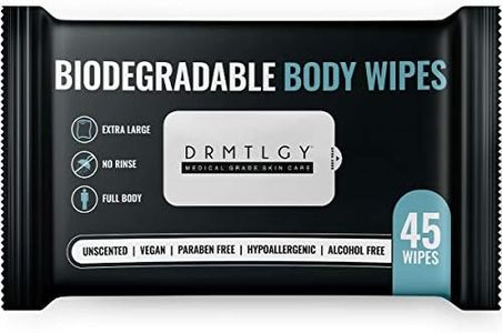 DRMTLGY Body and Face Shower Wipes for Women and Men - 45 Wipes. XTRA Large Biodegradable No Rinse Cleasning Wipes For Camping, Sports, Traveling, and more!