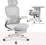 FLEXISPOT Foldex Office Folding Chair, Ergonomic Chair for Small Spaces with Lumbar Support, Flip-up Armrests, 3D Headrest, Desk Chairs with Footrest for Work,Video Game Grey