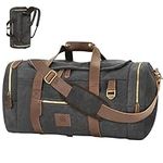 Densata 50L Travel Bags for Men, Nomad Canvas Duffle Bag Vintage Genuine Leather Travel Duffel Multifunctional Weekender Overnight Backpack with Shoes Compartment…, Black, Large-50L, Vintage