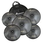 Arborea Low Volume Cymbal Mute Cymbal Pack Black 14"hi-hat+16"crash+18"crash+20"ride 5 Pieces Drummer Practice Cymbal