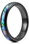 THREE KEYS JEWELRY Women 4mm Wedding Bands Tungsten Abalone Shell Inlay Viking Carbide Ring with Jewels Polished Infinity Unique for Her Black Size 7