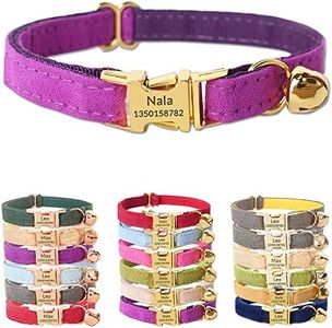 PETDURO Personalized Velvet Cat Collars with Bell and Engraved Metal Buckle for Girls and Boys - Customized Name, Multiple Colors and Matching Bow Tie Available