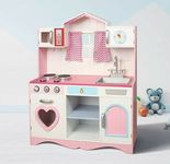 Large Kids Wooden Play Kitchen With Utensils Toys Children's Role Play Pretend Set Toy (Pink)