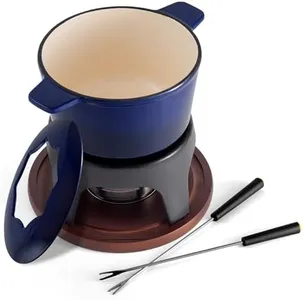 Swissmar F66706 Sierra 1.6-Quart Cast Iron Meat Fondue Set, 11-Piece, Deep Blue