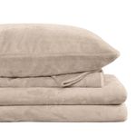 Viviland Plush Micro Fleece Full Bed Sheet Set - Soft Fuzzy Polar Fleece Velour Velvet Sheets - Extra Warm Winter Fleece Bed Sheets with 15" Deep Pocket - Sand/Beige - Full