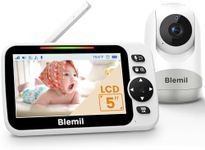 Blemil 5" Split-Screen Baby Monitor with 30-Hour Battery, Large Video Baby Monitor with Camera and Night Vision, Remote Pan/Tilt/Zoom Camera, Two-Way Talk, Lullabies, No WiFi,Up to 1000ft