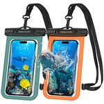 UNBREAKcable Waterproof Phone Pouch 2 Pack - IPX8 Waterproof Phone Case - Dry Bag for iPhone 15 Pro Max 14 13 12 11 XR XS SE Samsung S23 S23+ S22 S22+ S21 FE S10+ Huawei etc... - 7 Inch - Orange&Green