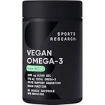 Sports Research Vegan Omega-3 Fish Oil Alternative from Algae Oil - Highest Levels of Vegan DHA & EPA Fatty Acids | Non-GMO Verified & Vegan Certified - 60 Veggie Softgels (Carrageenan Free)