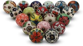 FURNISHFUL FINESSE Multicolor Knobs for Cabinets and Drawers Assorted Ceramci Cupboard Wardrobe Furniture Knob Door Pull Handles for Dresser Kitchen Wardrobes Boho Home Interior Decor -Pack of 20