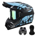 Motorcycle Dirt Bike Helmet Full Face Motocross Helmets for Outdoor Sports Off Road Racing Mountain Bike Men Women Off-Road Helmet Gloves Goggles for Adult Youth DOT/FMVSS 218 Approve