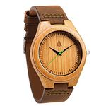 Treehut Men's Wooden Bamboo Watch with Genuine Leather Strap (Brown Leather Strap 7)