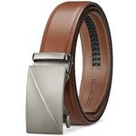 BOSTANTEN Belts Men Leather Automatic Ratchet Belt Casual Dress Slide Belt for Jean Brown