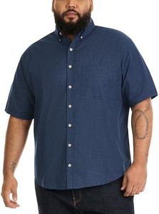 Van Heusen Mens Big and Tall Wrinkle Free Short Sleeve Button Down Check Shirt, Carbon Blue, X-Large