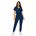 MONARCH UNIFORMS Stretchy Scrubs Women's Jogger Scrub Set In Regular and Petite Jogger Scrubs with Tuck-In Top for Women, Navy, Large