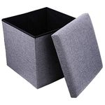 JANCOM Folding Large Storage Bins Box Bench Container Organizer with Cushion Seat Lid, Cube, Space Saving Storage Box, Foot Rest Stool - (Grey)