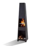 Trueshopping Metal Chiminea Fire Pit with Safety Grill, Fire Poker & Log Storage - 150cm Outdoor Log Burner for Garden Fire Pit - Large Chiminea for Outdoor Fireplace Fueled by Wood, Logs, Charcoal