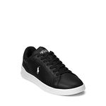 POLO RALPH LAUREN Men's Heritage Court Ii Leather Sneaker, Black/White Pony Player, 8.5 UK