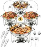 Chafing Dishes for Buffet Set,4 Pack 5QT Round Stainless Steel Chafing Dish Set, Food Warmers for Parties Buffet for Home Parties, Christmas Gatherings, Catering Events Complete Buffet Warmer Set