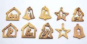 Olive Wood Ornaments Set of 10 2 inch Christmas Tree Ornaments, Nativity Scene Ornaments,They Tell The Story of Jesus Birth Set Ornaments, Packaged and Ready to Gift, Wooden Holy Land Ornaments