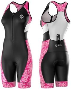 SLS3 Triathlon Suits Women - One Piece Tri Suit Women - Pro Womens Triathlon Suit - Premium Trisuit, No Shelf Bra (Pink Floral & Black, Medium)