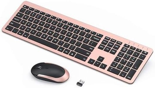 seenda Rechargeable Wireless Keyboard Mouse Combo Full Size Cordless Keyboard & Mouse Sets with Build-in Lithium Battery Ultra Thin Quiet Keyboard Mice (Black and Rose Gold)