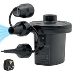 Milestone Camping Electric Air Pump High Power with 3 Nozzles/British Brand & Safety Certificates/Airbeds Inflatable Mattresses Paddling Pools Balls / 3 Nozzles