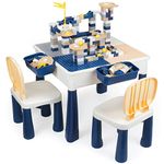 Kids Table and Chair Set with 100PCS Marble Run, Toddler Table All-in-One Multi Activity Playset, Toddler Building Blocks Toys for Learning and Playing, Water and Sand Game