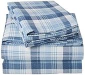 Woolrich Flannel 100% Cotton Sheet Set Warm Soft Bed Sheets with 14" Elastic Pocket, Cabin Lifestyle, Cold Season Cozy Bedding Set, Matching Pillow Case, Cal King, Blue Plaid, 4 Piece