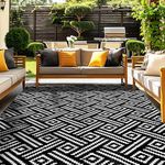 OPPODREAM Outdoor Rug 5x7 Ft, Waterproof Outdoor Plastic Straw Rug for Patio, Reversible Out Door Carpet for Camping, Deck, Rv, 5 x 7 Area Carpet Balcony, Porch, Backyard, Black and White