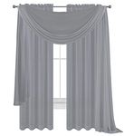 Drape/Panels/Scarves/Treatment Beautiful Sheer Voile Window Elegance Curtains Scarf for Bedroom & Kitchen Fully Stitched and Hemmed, Set of 3: Panels 2 + 1 Scarf (Grey, 3 Piece Panels+Scarf)