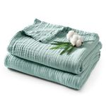 PHF Cooling Muslin King Blanket for Hot Sleepers, 4-Layer Breathable Gauze Blanket for Summer, 60% Rayon Derived from Bamboo & 40% Cotton Blanket for Bed Couch, 108"x90", Sage Green