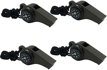 4 Pack Emergency Survival Whistle, 3-in-1 Emergency Whistles with Compass and Thermometer, Loud Safety Whistle with Lanyard for Outdoor Hiking (Green-4)