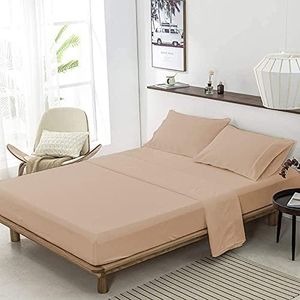 YRM Bedding's Beige Super Soft Organic Viscose Bamboo 600-TC Flat Bedsheet King Size (102"x108") with Pillow Covers (18"x28")