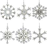 Set of 6 Handmade Large Snowflake Iron and Glass Pendant Christmas Ornaments Tree, 9 Inches