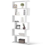 Tangkula 6 Shelf Bookcase, Modern S-Shaped Z-Shelf Style Bookshelf, Multifunctional Wooden Storage Display Stand Shelf for Living Room, Home Office, Bedroom, Bookcase Storage Shelf (White, 1)