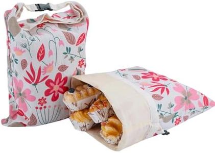 Large Beeswax Bread Bags, 2 Pack Reusable Linen Bread Bags for Homemade Sourdough – Red & Pink Floral Pattern, Keeps Bread Fresh Longer, Natural Food Storage (33x43cm)