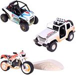 Maxx Action Mini Off-Road Lights & Sounds Vehicles – 3 Pack with Motorcycle with Dirt Mound, ATV and Sports Vehicle